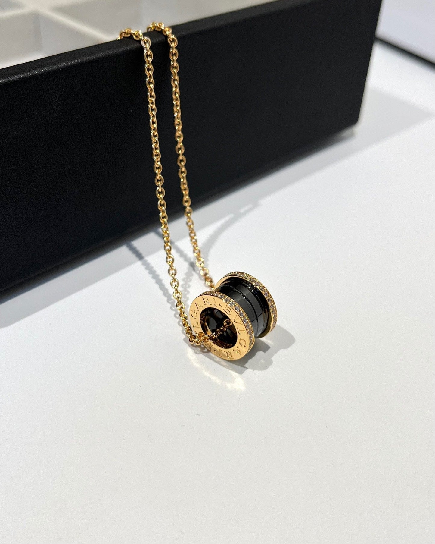 [ECHO ]ZERO 1 BLACK CERAMIC DIAMOND PINK GOLD NECKLACE