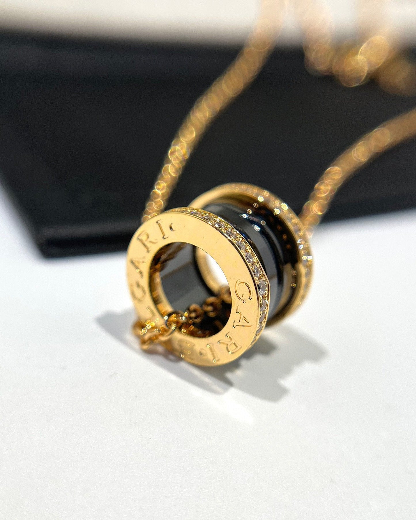 [ECHO ]ZERO 1 BLACK CERAMIC DIAMOND PINK GOLD NECKLACE