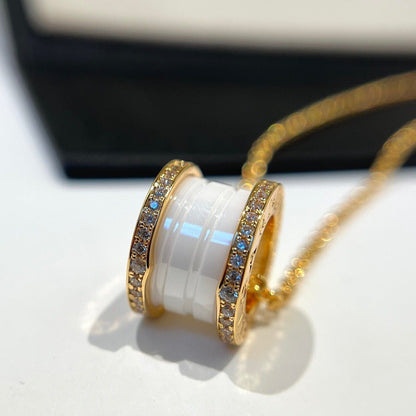 [ECHO ]ZERO 1 WHITE CERAMIC DIAMOND PINK GOLD NECKLACE