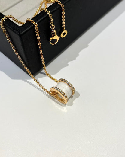 [ECHO ]ZERO 1 WHITE CERAMIC DIAMOND PINK GOLD NECKLACE